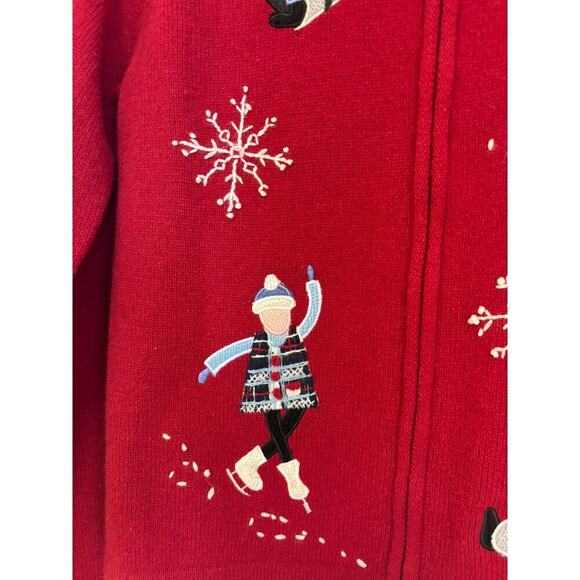 Charter Club Ice Skater Snow Flakes Vintage Embroidered Cardigan Sweater - Picture 3 of 5
